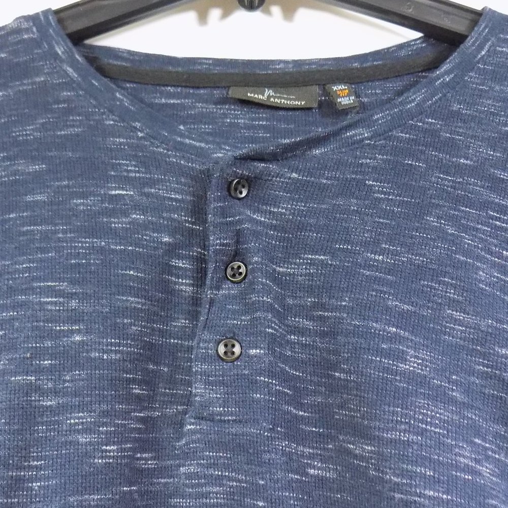 Marc Anthony Blue Heathered Long Sleeve Henley Size XXL Slim Fit - Picture 2 of 6
